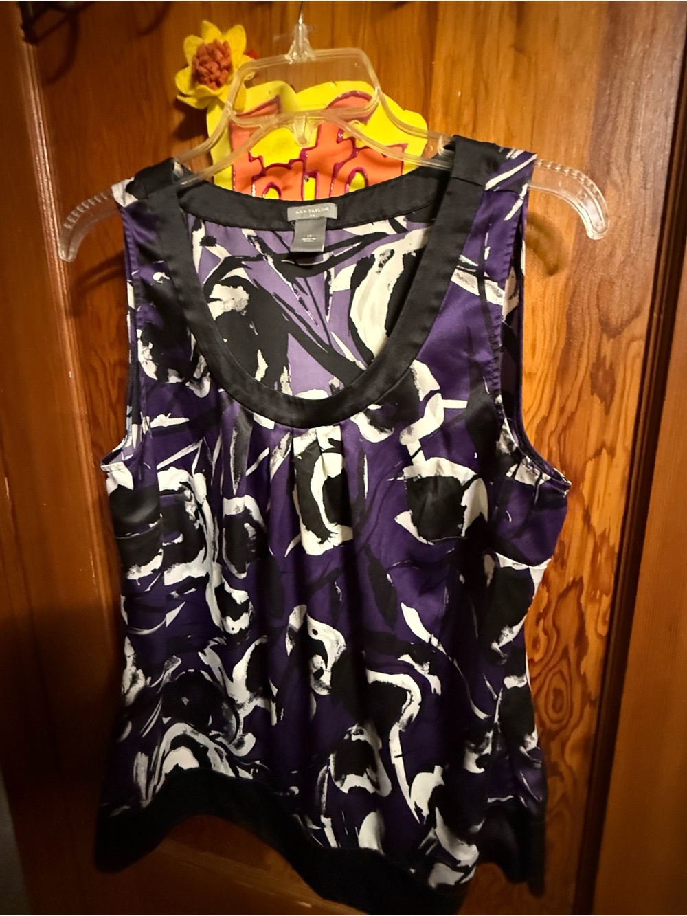 Ann Taylor Purple Floral-Abstract Sleeveless Camisole with Black Trim